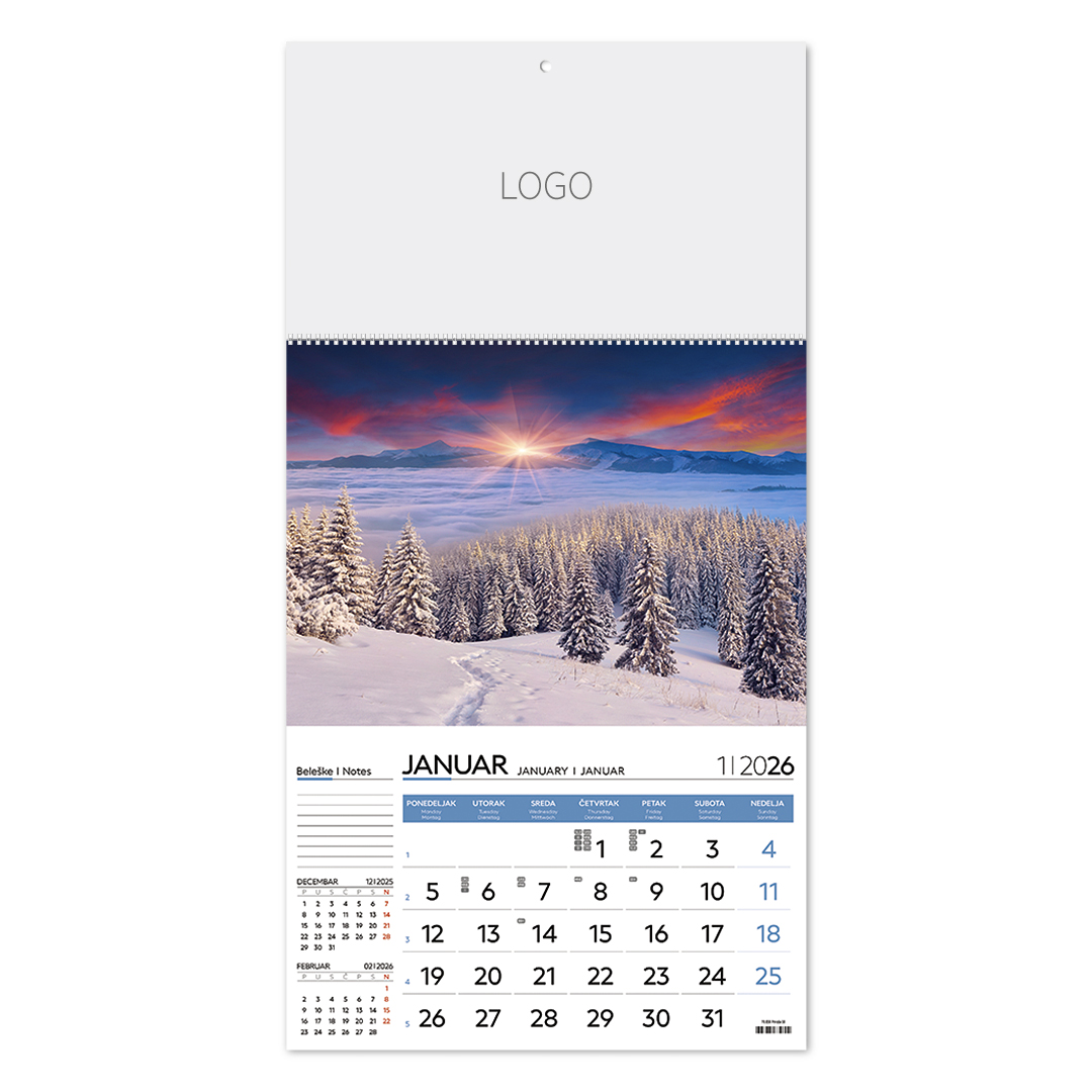 Zidni kalenda: 12 listova, mesečni